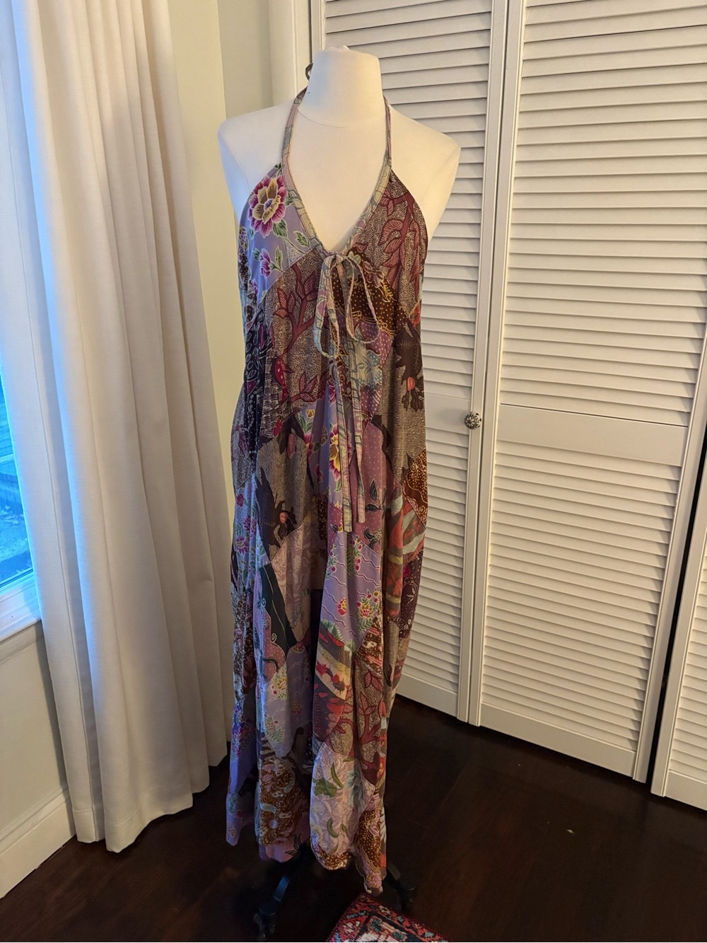 Halter-Neck Lavender Patchwork Maxi Dress